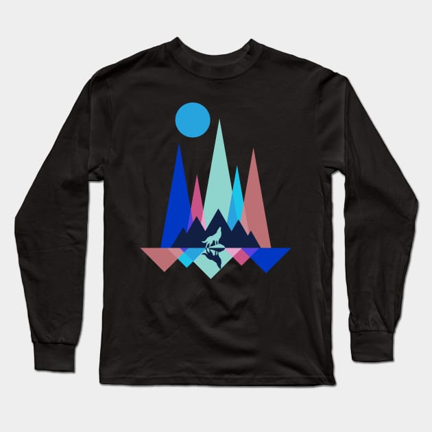 Mountain Polygon Wolf Long Sleeve T-Shirt by jumpingmaster